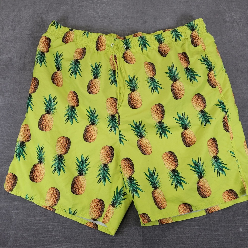 Old Navy Mens XXL Swim Trunks Lime Green Pineapple‎ Board Shorts Mesh Lining
